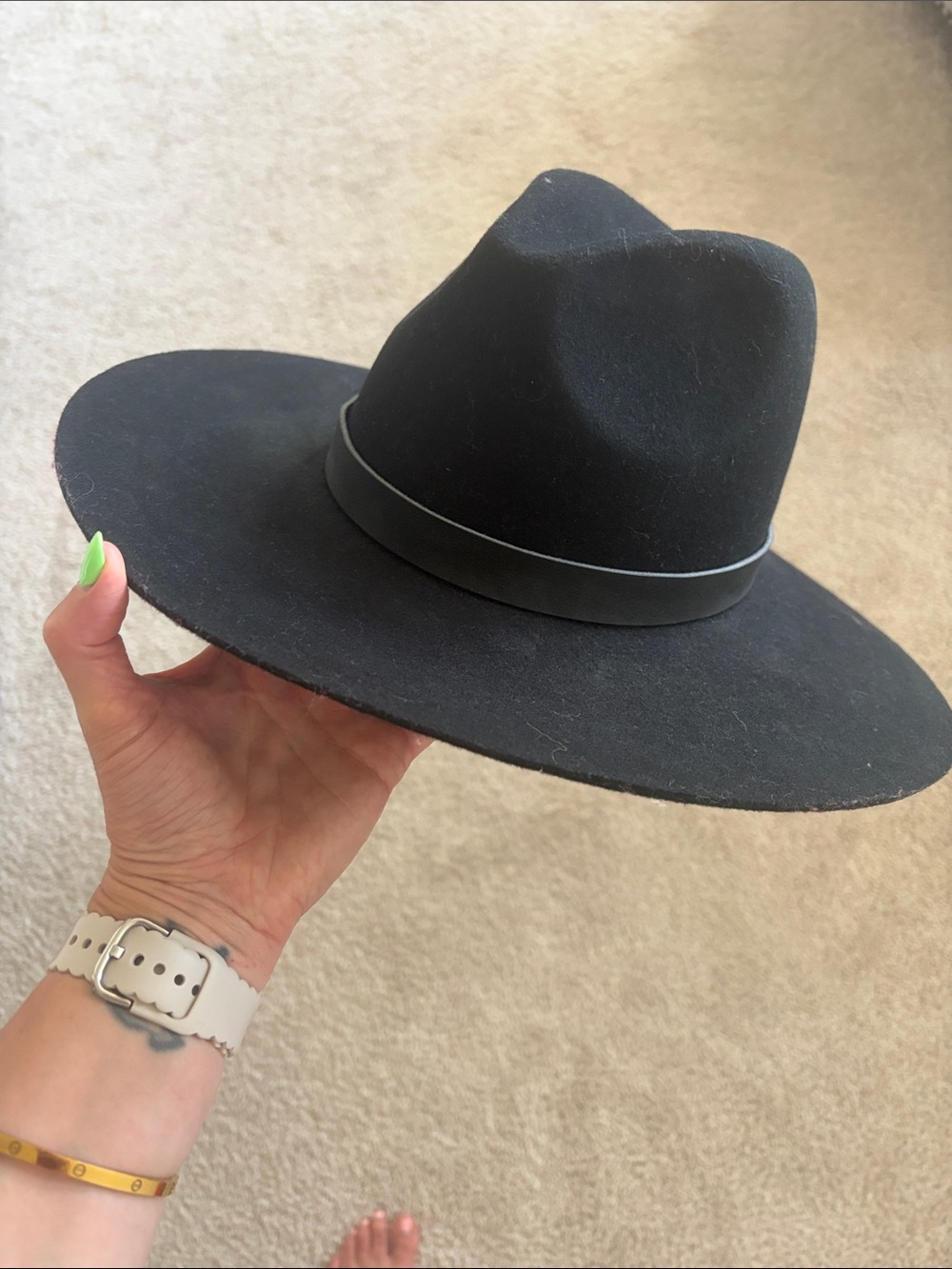 GIGI PIP Black Wide Brim Felt Rancher Hat with Trim Band